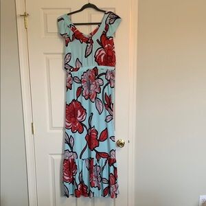 Floral Maxi Dress in Blue and Red